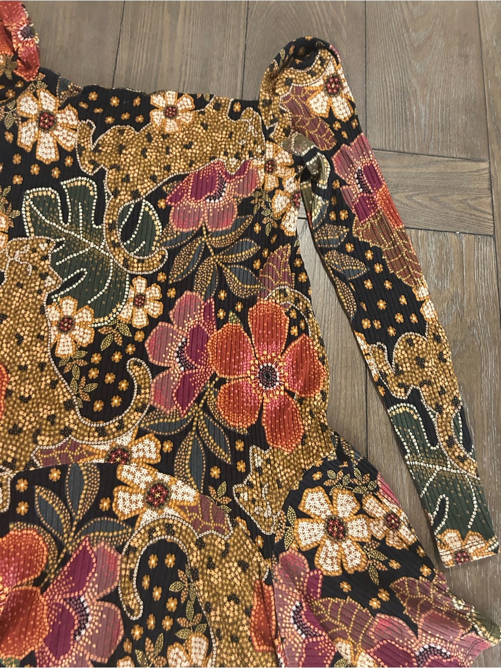 FARM Rio Black Floral Long Sleeve Dress with Warm Blooms - Picture 6 of 12